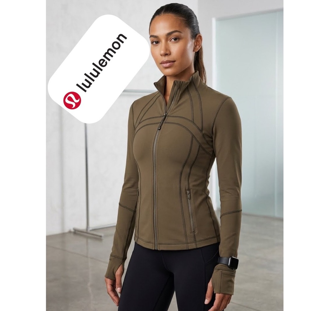 Lululemon Define Jacket Luon Olive Brown Contrast Stitch LW3JCKS Sz6 Athleisure